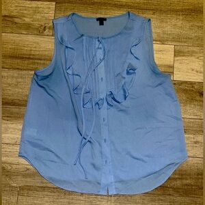 Ann Taylor light blue tie-neck shell with pretty pintucks and a romantic ruffle